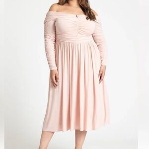 Eloquii Blush Pink Off-Shoulder Midi Dress